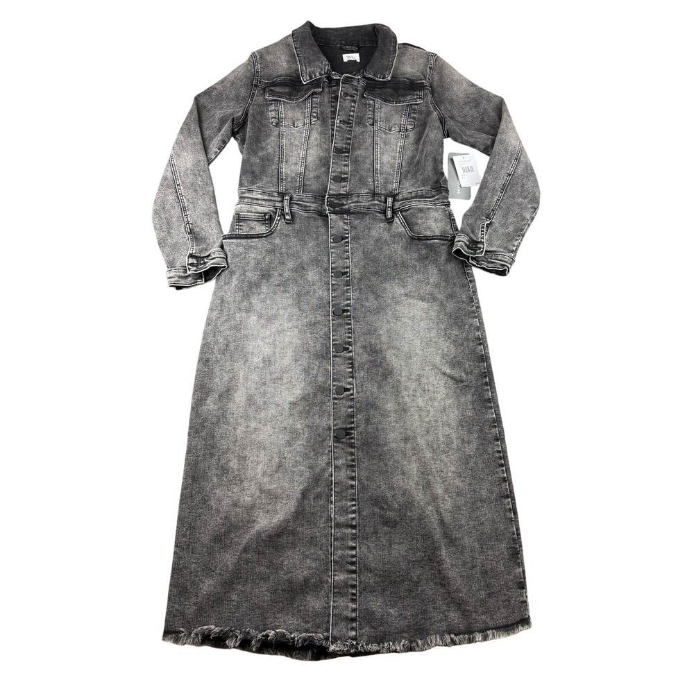 NWT Wash Lab Piece Dyed Denim Dress Women L Gray Long Sleeve Button Boho Western